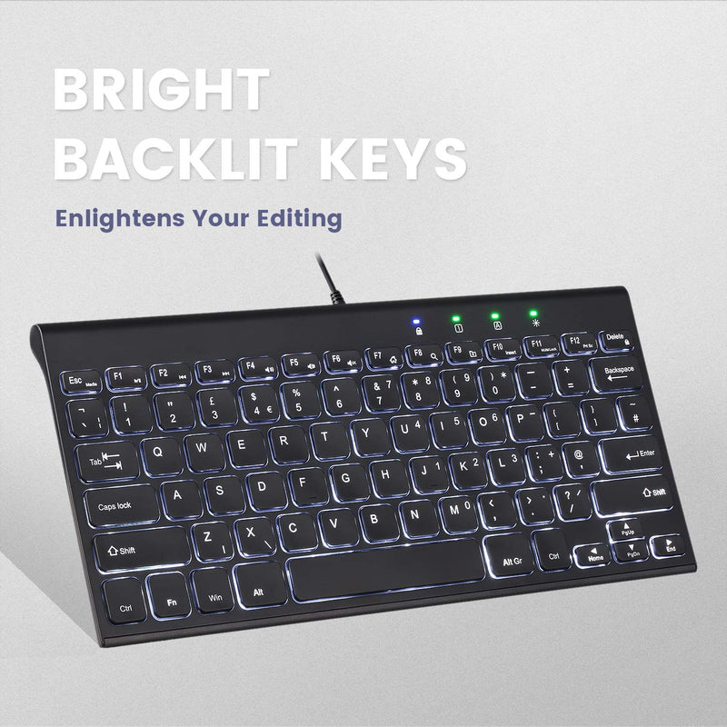 Perixx PERIBOARD-429 US Wired Mini Backlit Keyboard - Thin and Silent Scissor Keys - White Backlight Color - US English