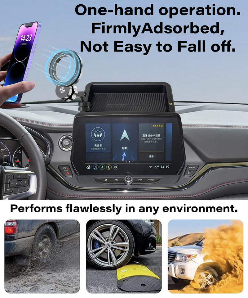 Car Phone Holder for 2023 2024 2025 2026 Chevrolet Blazer Accessories Apply to 10.2 in Screen Fixed Clip Magnetic Cell Phone Mount with Dashboard Storage Tray for 2023-2026 Blazer(10.2 Inch+Storage Tray)