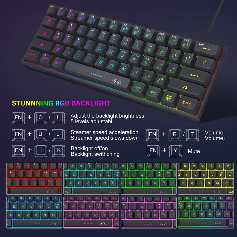 Mini 60% Gaming Keyboard, RGB Backlit 61 Key Ultra-Compact Keyboard, MageGee TS91 Ergonomic Waterproof Mechanical Feeling Office Computer Keyboard for PC, MAC, PS4, Xbox ONE Gamer(Black) Black