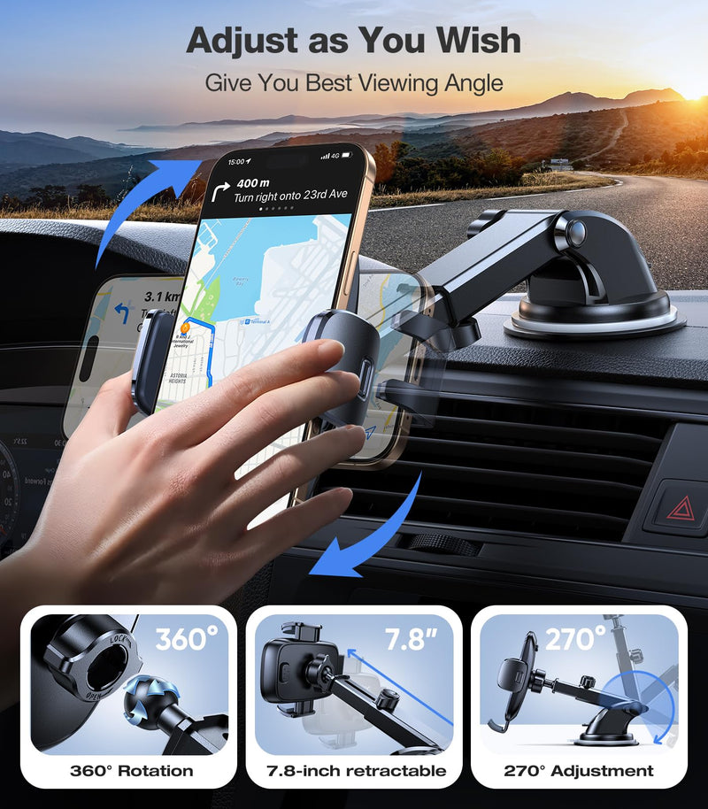 TORRAS 96+LBS Strongest Suction Ultra-Durable Cell Car Phone Holder Mount | Patent & Safety Certs, Fits Large Phones & Thick Cases, Extra Sticky Grip, Airbag Clamp, Temp-Resistant, All Road Conditions Navy Blue