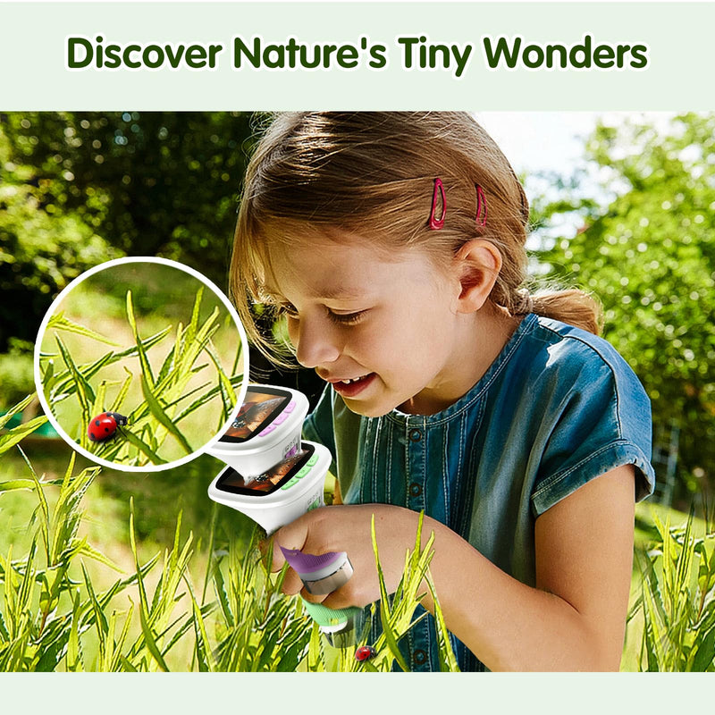 [AUSTRALIA] - Microscope for Kids, EDCREATY 200X-1000X Portable Pocket Handheld Microscope, 2.4 High-Definition Screen, 200W Pixels for Birthday Christmas Holiday Toys Gifts for 5 6 7 8 9 10 11 12 Kids Purple+While 