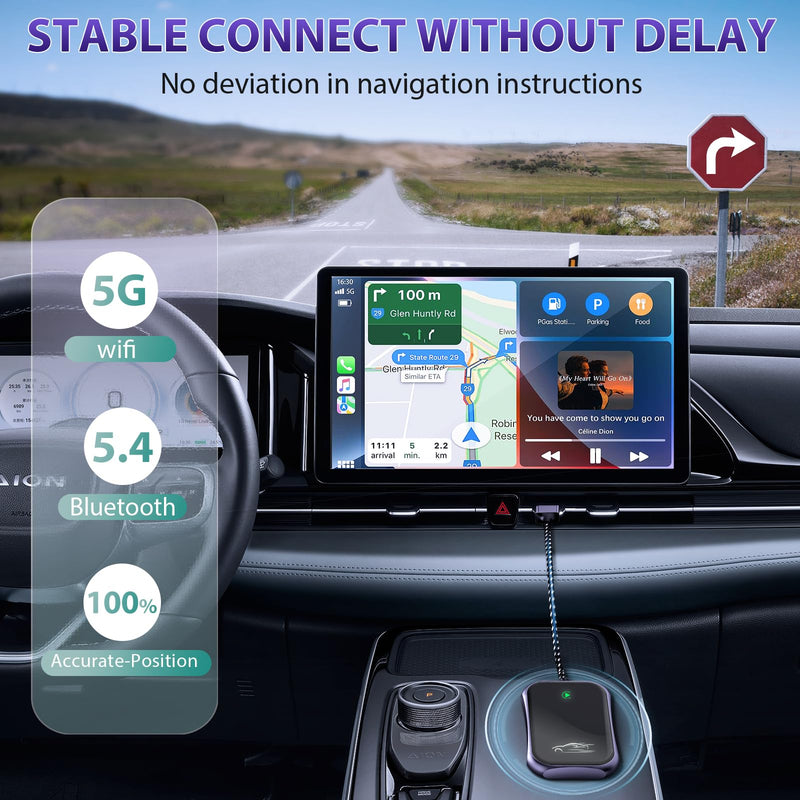 Wireless Carplay Adapter, 2024 Upgrade Converts Wired to Wireless Adapter for iPhone, Plug and Play Dongle for Apple Car Play, Bluetooth Wireless Control Adapter for Cars from 2016 and iOS 10+, Black