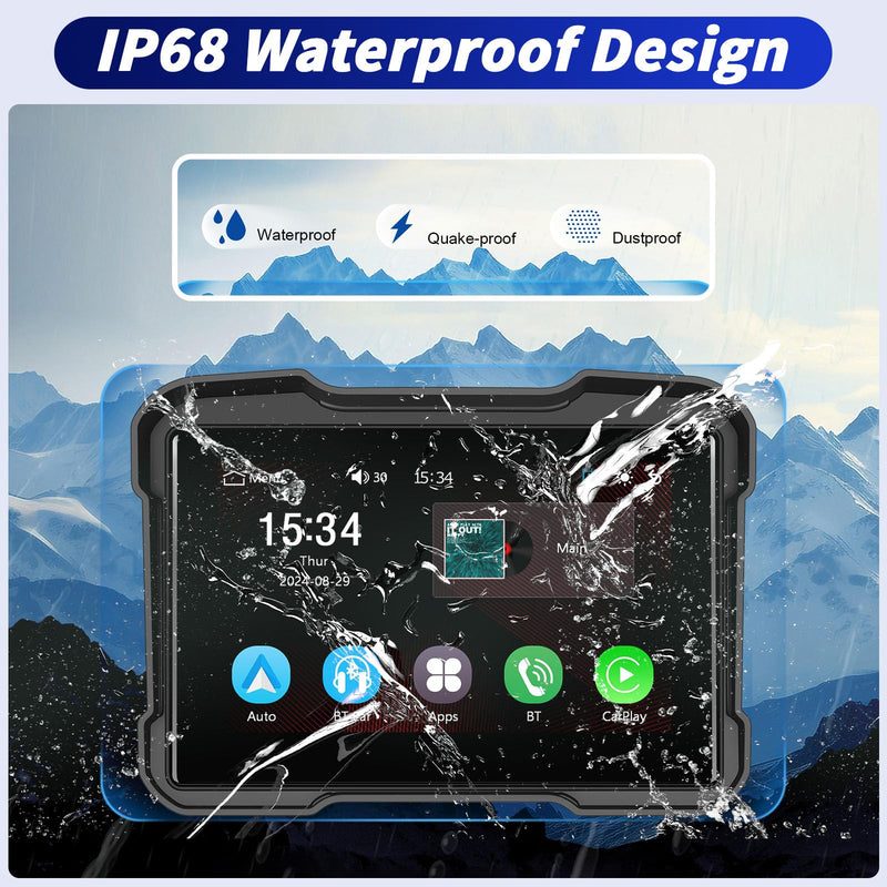 5 Inch IPS Waterproof Portable Motorcycle CarPlay Screen with Wireless CarPlay&Android Auto,GPS Navigation,Bluetooth,EQ,TF Port,Voice Control,IP67 Waterproof 5 inch with Carplay