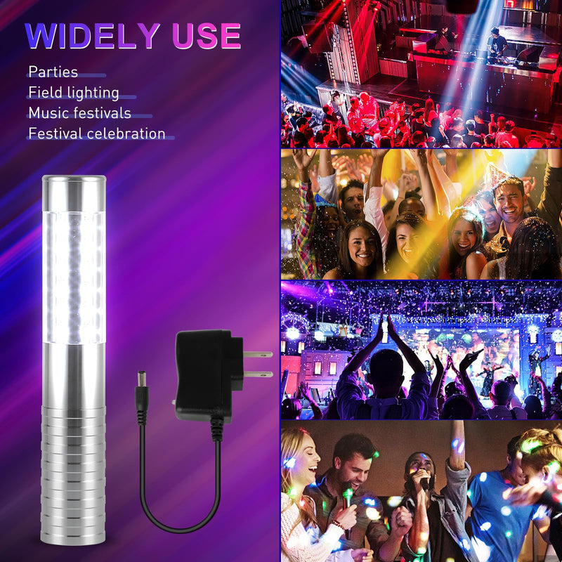 WILON Bottle Service Lights Rechargeable Bottle Service Sparklers Reusable Handheld Girl Lights LED Baton Strobe Light for Parties Bar Club Nightclub Birthday Weddings - 2 Pack Silver-2P