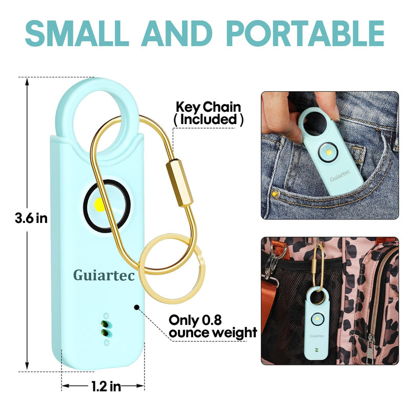 Rechargeable Personal Safety Alarm for Women, 135 dB Loud Self Defense Keychain Siren with LED Strobe Light, Personal Emergency Security Safe Devices Key Chain Alarms for Women Kids Elderly (Aqua) Aqua