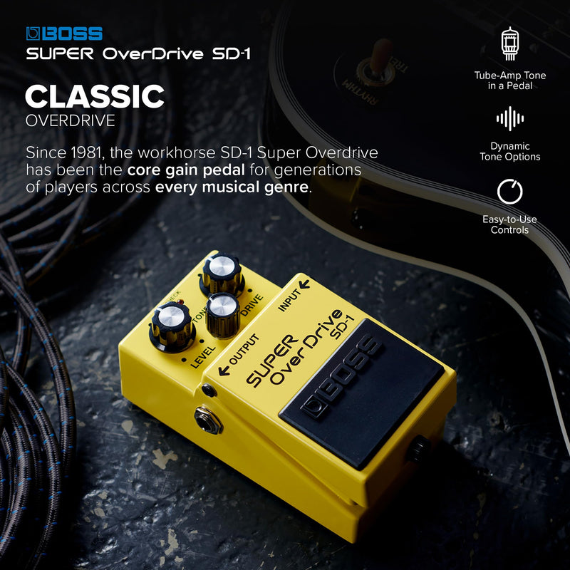 BOSS SD-1 SUPER Overdrive | Compact Overdrive Pedal | Genre-Defining Sound & Feel | Unique Clipping Circuitry Produces Tube-Like Characteristics | Dynamic Tone Options | Easy-To-Use Controls Standard