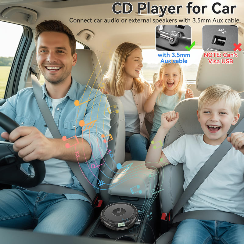 [AUSTRALIA] - Portable CD Player with Headphones KOVCDVI CD Player Portable for Car with Anti-Skip & Shockproof,CD Discman with LCD Display,AUX Cable and Earphone for Sport Home Outdoor Black 
