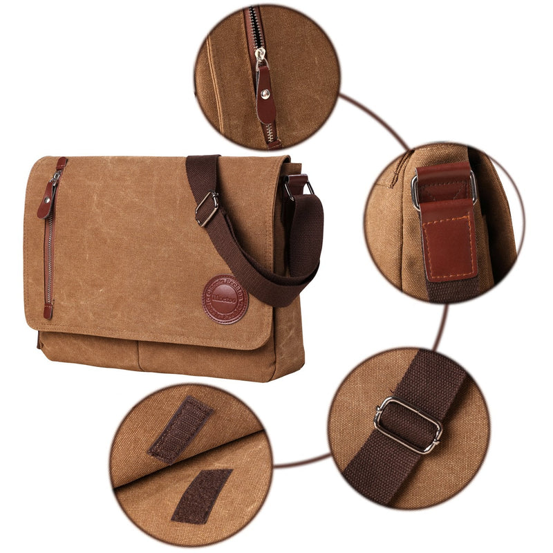 Vintage Canvas Satchel Messenger Bag for Men Women,Travel Shoulder bag 13.5" Laptop Bags Bookbag (Coffee) Coffee