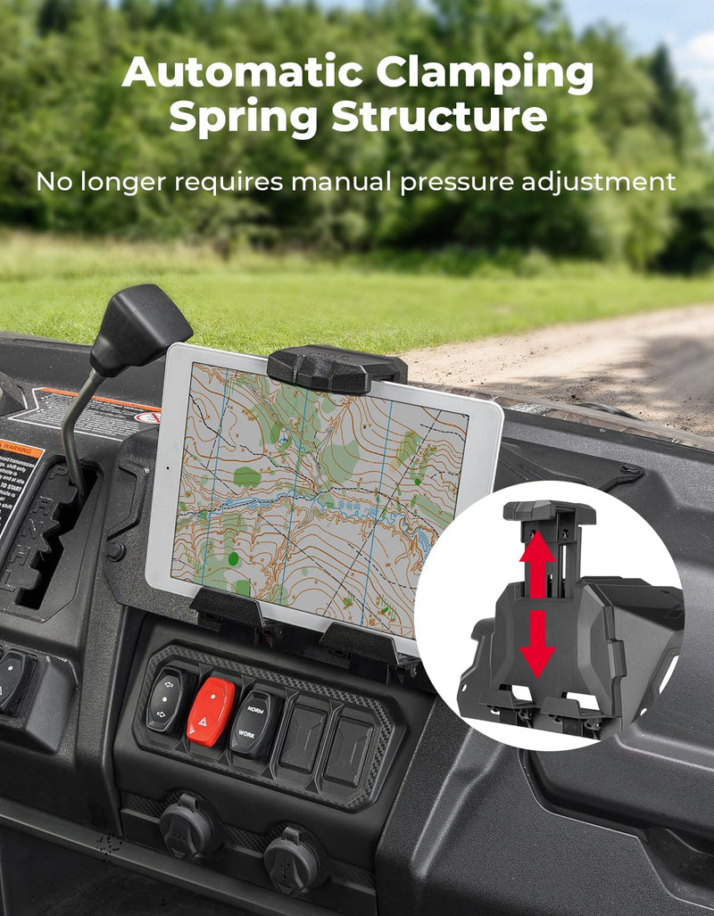 KEMIMOTO Spring Back Tablet Holder for Phone & GPS | Compatible with CFMOTO UFORCE 1000/1000 XL 2019-2026 UTV Electronic Device Holder, Including Storage Box Accessories