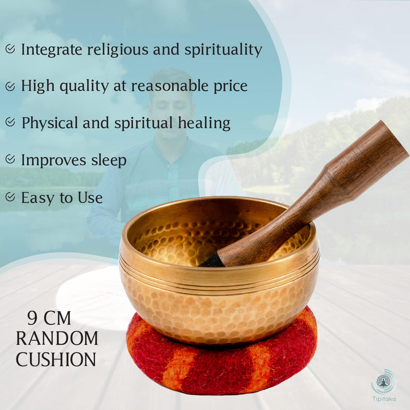 Tibetan Singing Bowl Set - Yoga and Meditation Sound Healing -for Stress Relief and Mindful Living -100% Hand-hammered in Nepal Sound Bowl for Meditation (Bronze 4 inch) Bronze 4 inch