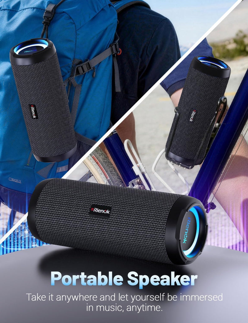 [AUSTRALIA] - RIENOK Portable Bluetooth Speaker 30W Dual Pairing True Wireless Stereo HD Sound IPX7 Waterproof Outdoor Sport Shower Wireless Speaker Bluetooth 5.3 for Home Party Black 3600mAh 