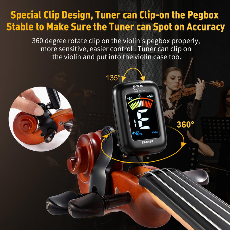 [AUSTRALIA] - ENO MUSIC Professional Violin Viola Tuner, Colorful LCD Display Easy Control Clip on Accurate Violin Tuner ET-05SV 