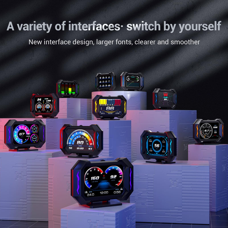 [AUSTRALIA] - OBD2 Gauge Car HUD Head Up Display Multifunctional Digital Gauge,Car Speedometer GPS Tachometer Water Temperature Oil Temperature Volt Inclinometer Boost Gauge RPM Meter for Most Vehicles 