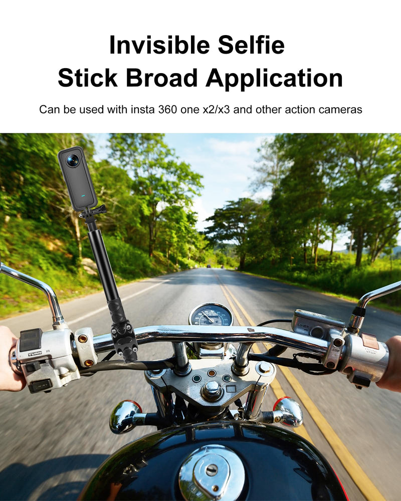 PULUZ Third Person Perspective Motorcycle Bike Handlebar Mount Selfie Stick Pole for Gopro, Insta360 X4 X3, Action Camera Clamp Monopod Stand 11-44.7 inch