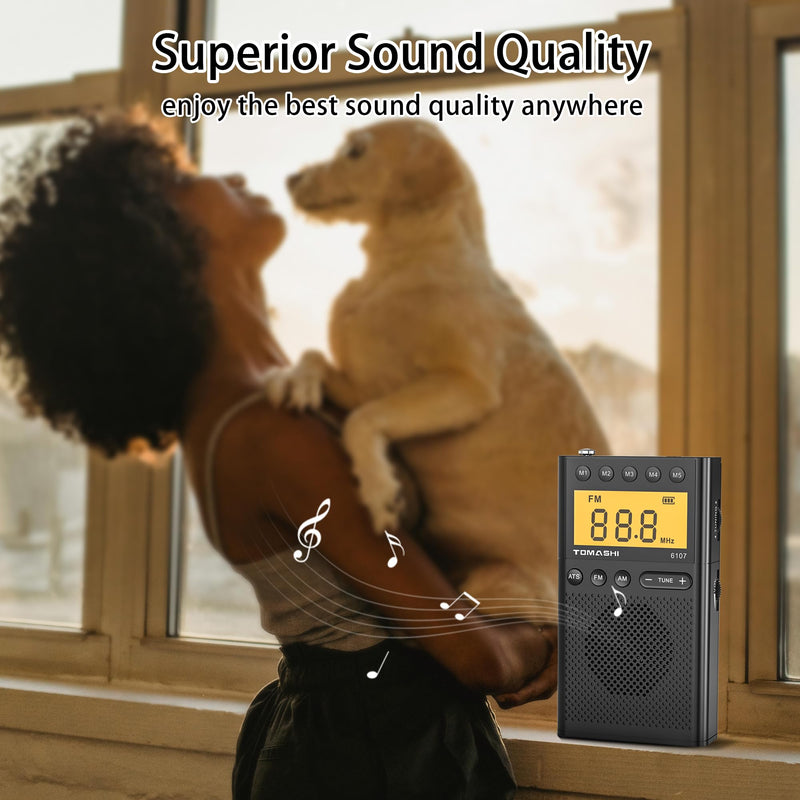 Portable Radio AM FM, Battery Powered Radio with Loud Speaker, Headphone Jack, Small Radio with Long Range Reception, Large LCD Screen Transistor Digital Radio