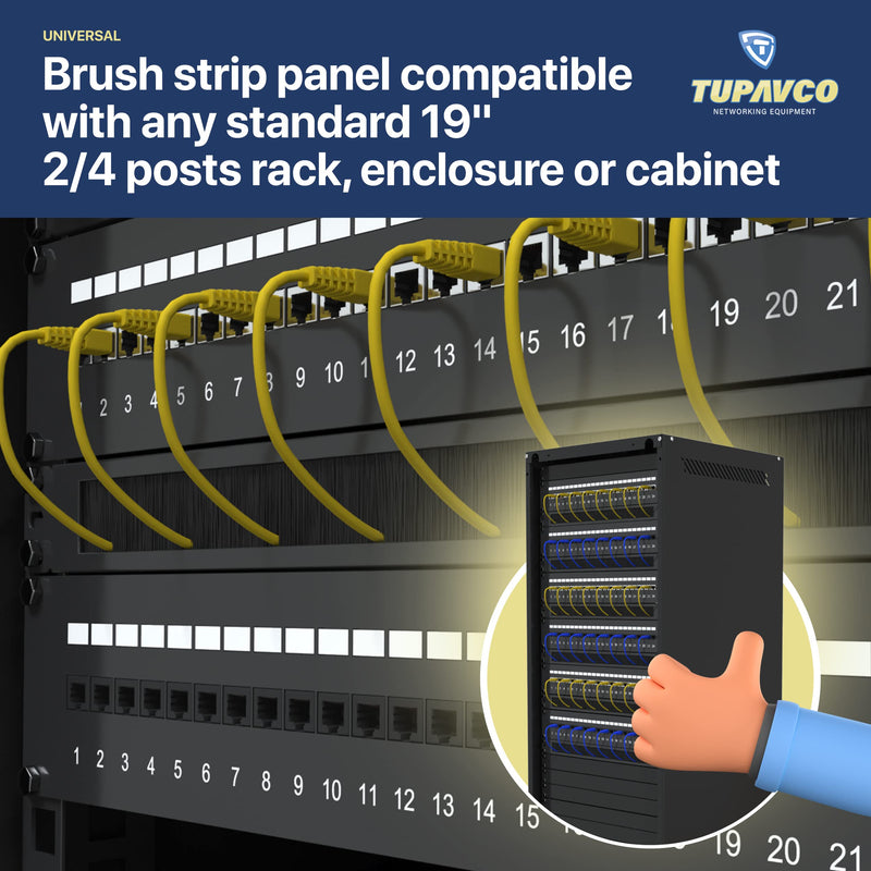 1U Brush Panel (2 Pack) 19 inch Rackmount Strip Cable Management Spacer for Network Server Rack Cabinet Enclosure - High Density Filler (Increased Airflow - Decreased Dust Acumulation) Tupavco TP1710 2 Pack