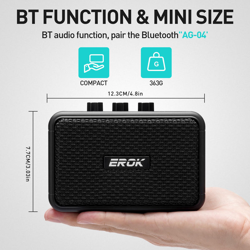 EROK Mini Electric Guitar Amplifier, with Clean Overdrive Effects,Support BT/Headphone Connection,5W Indoor Music Pratice Speaker (Dark) Dark