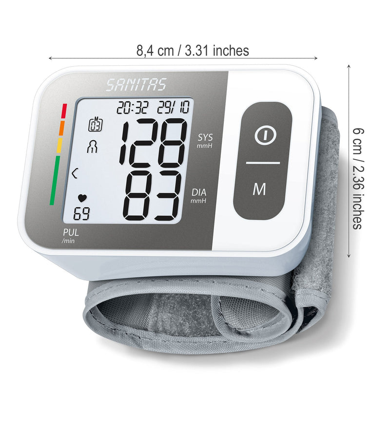 Sanitas SBC 15 Wrist Blood Pressure Monitor, Fully Automatic Blood Pressure and Pulse Monitor, Alarm for Possible Heart Rhythmia