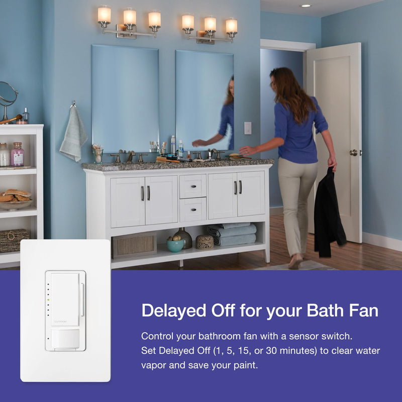 Lutron Maestro Motion Sensor Dimmer Switch for Bathroom, Garage, Laundry Room, and Closet, Occupancy and Vacancy Sensor, Single-Pole/Multi-Location, No Neutral Req, MSCL-OP153M-BL, Black 1 Pack