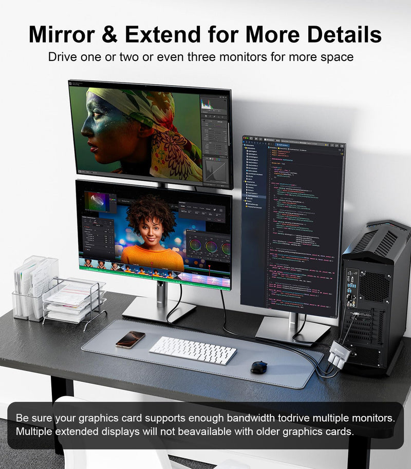 Reborn DisplayPort to HDMI Splitter for Multi Monitor Adapter |4K@60Hz, HDMI Splitter Extended Display 1 in 3 Out MST Hub for Extended or Cloned Display Mode, for PC,NVIDIA/AMD Graphic Card