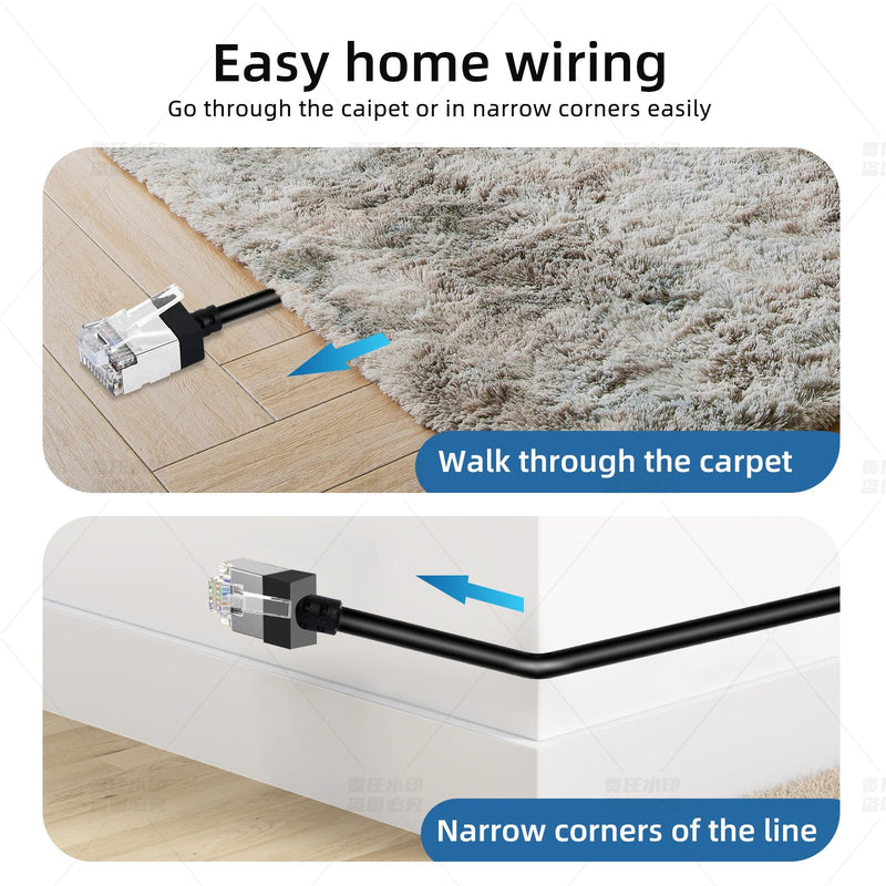 Ultra Thin Cat6 Ethernet Cable 15FT 10Pack, Gigabit UTP Network Cable | Flexible & Slim Cat6a RJ45 LAN Cord, 10Gbps 550MHz Cat6 Internet Cord, for PC, Router, Windows (Black) Straight to straight 10-Pack