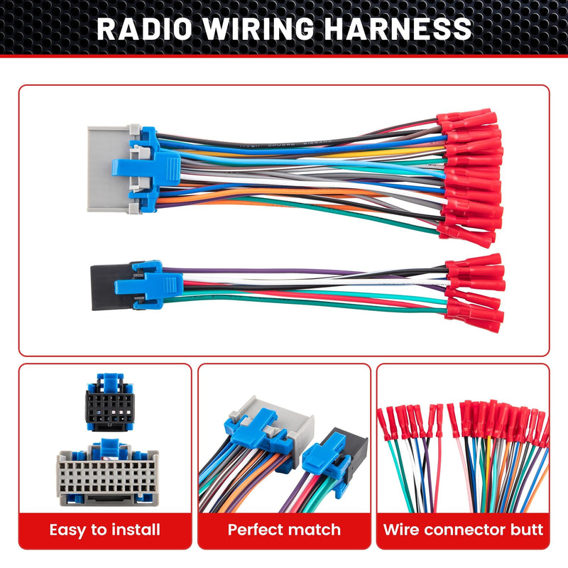 RED WOLF Car OE Radio Reverse Wiring Harness Fit for 2002-2007 GM GMC Sierra Chevy Silverado Buick Cadillac Pontiac Replace Factory Stereo Wire w/Connector Butt