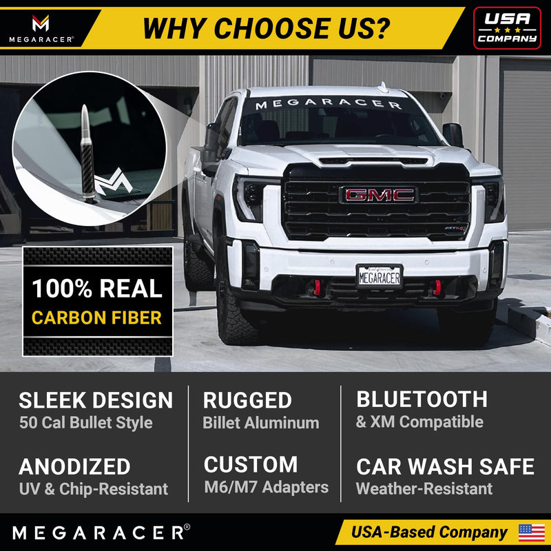 [AUSTRALIA] - Anodized Silver Carbon Fiber 50 Cal Bullet Antenna for Chevy Silverado & GMC Sierra 1500 2500 (1999-2026) – Billet Aluminum, UV & Chip-Resistant, Car Wash Safe, Short Truck Replacement Accessories 