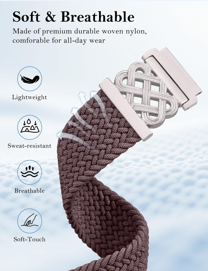 Minyee 2 Packs 20mm Magnetic Braided Nylon Band Compatible with Garmin Vivoactive 6/Vivoactive 5/3/3 Music Elastic Bracelet, Black & & Dusty Lavender/Starlight