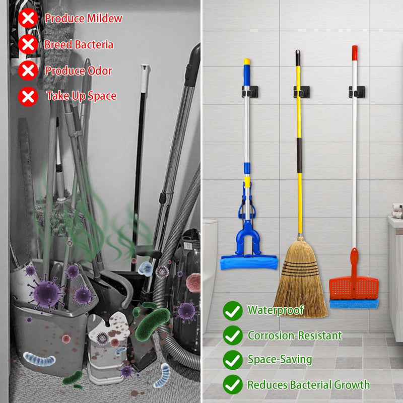 YAOSHENGUP Pack of 5 Broom Holder Wall Self-Adhesive Tool Holder Stainless Steel Garden Tool Holder Wall Mount Tool Holder Hook Rack Broom Holder Garden Tool Holder Wall Hooks for Bathroom Kitchen