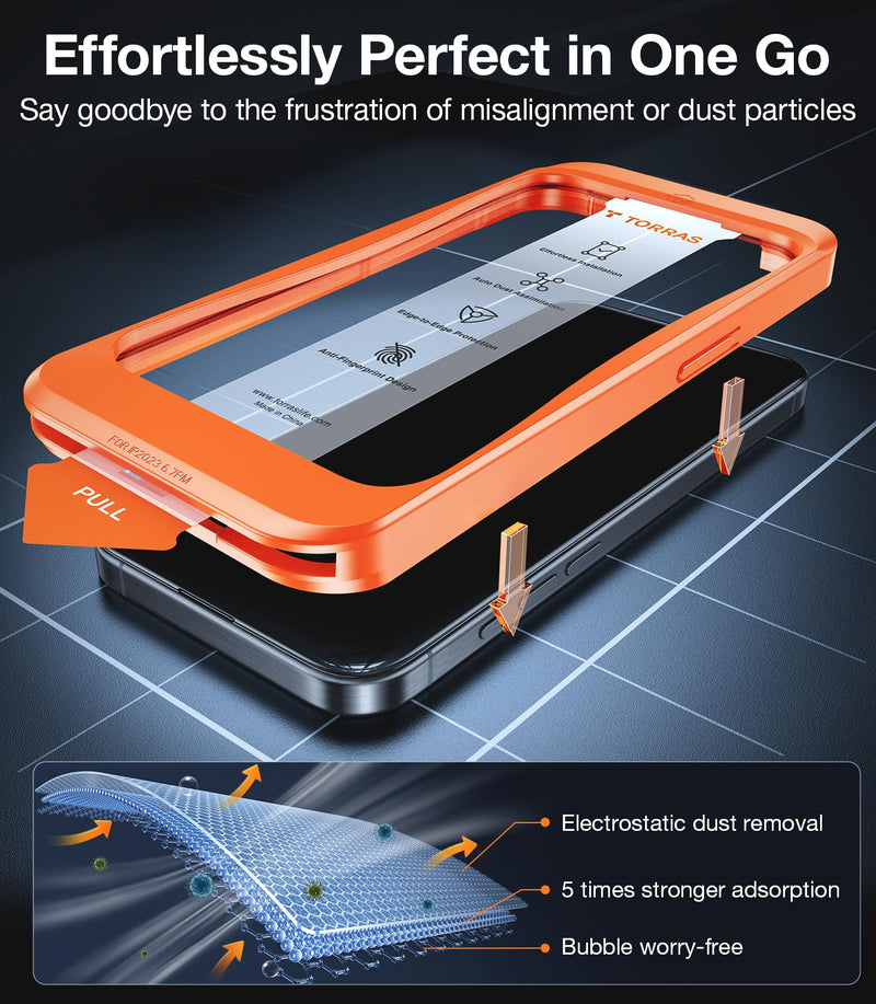 TORRAS Top-Notch Diamond Shield for iPhone 15 Pro Max Screen Protector [ 9H+ Military-Grade Protection] Unbreakable Shatterproof Tempered Glass for iPhone 15 ProMax Full Coverage Screen Protector, iPhone 15 Pro Max（6.7 inch）