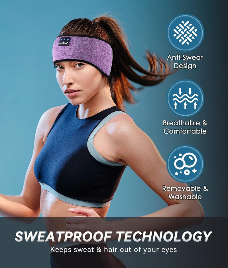 Lullaband Bluetooth Headband Headphones, Sleep Headphones for Side Sleepers, Sleeping Headphones Comfortable Headband with Thin Speaker Microphone Handsfree Unique Gift Ideas for Women Men Bright Purple