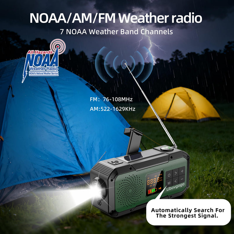 [AUSTRALIA] - Emergency Radio Waterproof Bluetooth Speaker,Portable Digital AM FM Radio with 2000mAH Cell Phone Charger,Flashlight,Hand Crank NOAA Weather Radio with Solar Panel,Emergency Survival Kit (Deep Green) Deep Green 