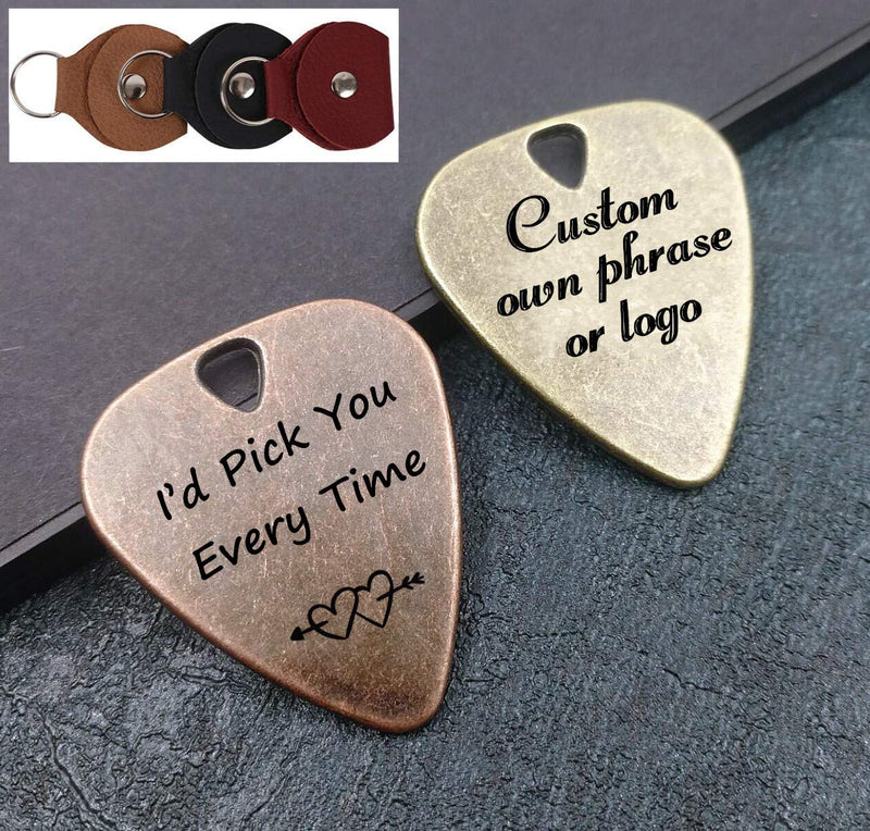 JUPPE Bronze Guitar Picks & Bass Picks, I'd Pick You Every Time Guitar Pick With Leather Case Birthday Music Gifts For Him Her or Couples (I'd Pick You Every Time)