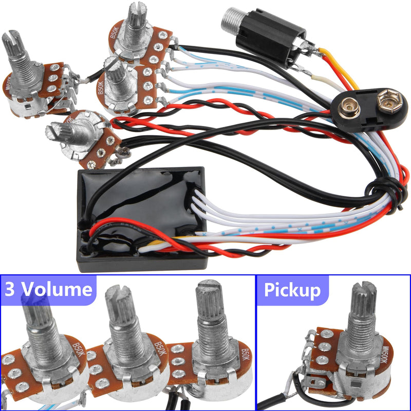 Prewired 2 Band Active Passive EQ Equalizer Preamp Circuit & 9V Pickup Battery Holder Case Compatible with Guitar Bass Instruments