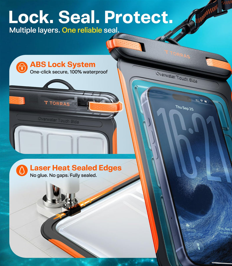 TORRAS IPX8 Waterproof Phone Pouch Floating, Underwater Screen Touchable | Black & White, 2 Pack Universal Waterproof Phone Case with Lanyard, Snorkeling, Beach, Cruise, Travel Essentials, 7.0 Inch 2 Pack-Black & White