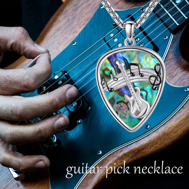 Guitar Pick Necklace 925 Sterling Silver Guitar Plectrum Pendant Necklace Stainless Steel Chain Guitar Pick Musical Guitarist Gifts for Women Men