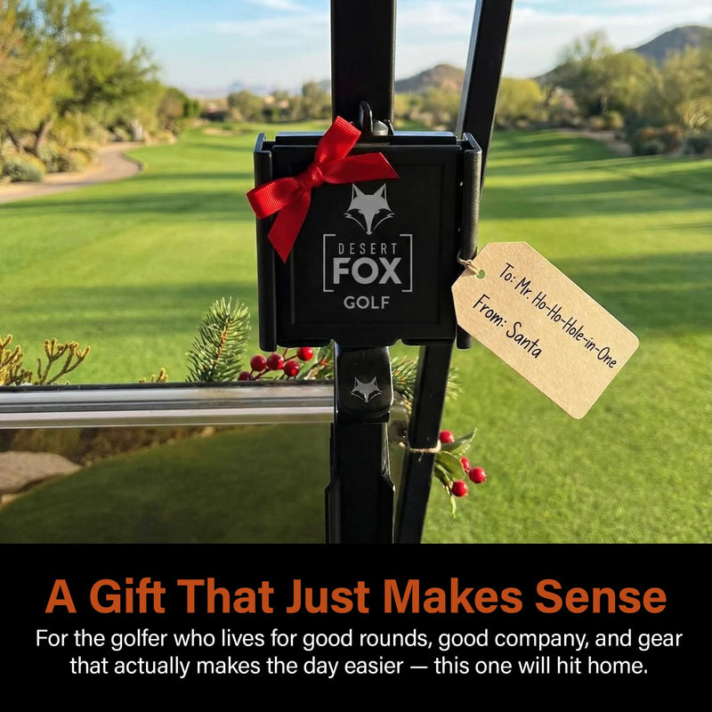 DESERT FOX GOLF Phone Caddy and Cigar Holder - Adjustable Cart Mount With Secure Clip - Hands-Free GPS & App Access - Fits All Phones (Black) Black