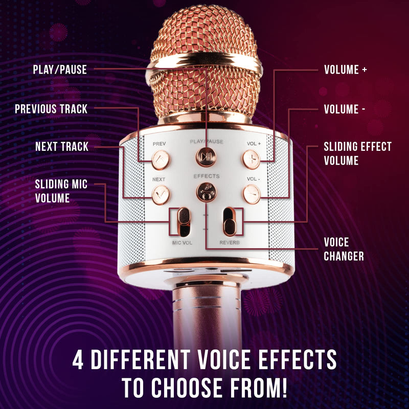iJoy Wireless Karaoke Microphone - Bluetooth Karaoke Speaker with Voice Changer - Portable Singalong Microphone for Adults and Kids Rose Gold