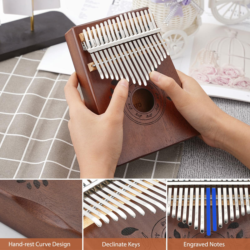 [AUSTRALIA] - LEKATO Kalimba 17 Keys, Solid Wood Thumb Piano Portable Mbira Finger Piano Beginners C Key with Music Book, Tuning Hammer, Storage bag, Christmas Gift for Children/Teenagers/Music Lovers Retro Brown 
