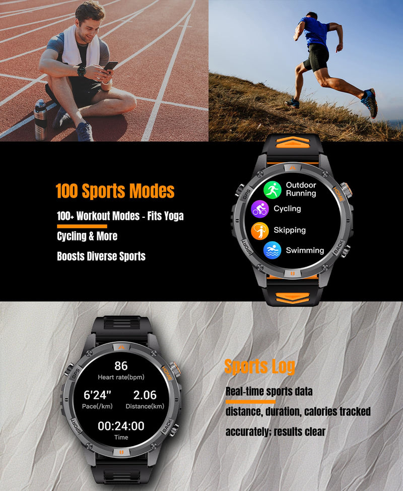Military Outdoor GPS Smartwatch for Men Sport Watch with GPS Tracking IP68 Waterproof 100+ Sports Modes Heart Rate Blood Pressure Monitor Sleep Tracker Bluetooth Calls Activity & Fitness Tracker Black
