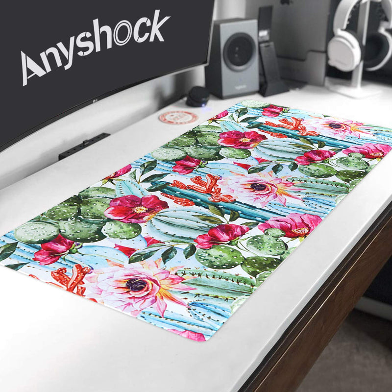 Anyshock Desk Mat, Extended Gaming Mouse Pad 35.4" x 15.7" XXL Keyboard Laptop Mousepad with Stitched Edges Non Slip Base, Water-Resistant Computer Desk Pad for Office and Home (Cactus) Green Cactus