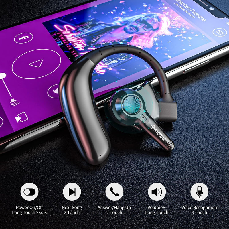 [AUSTRALIA] - emotal Dual-Mic AI Noise Cancelling Bluetooth Headset for Cell Phones, 10 Days Standby 30Hrs HD Talktime Bluetooth Earpiece IPX6 Waterproof Ultralight for Driving/Truckers/Business, Black 