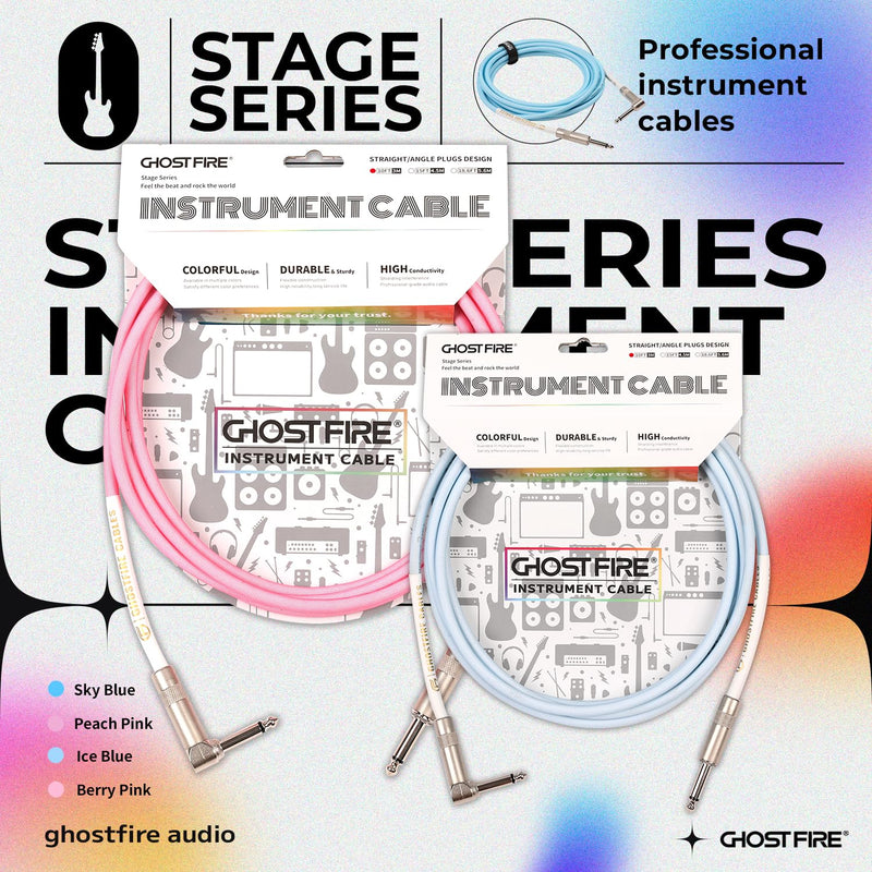 GHOSTFIRE 18.6FT 1/4 Inch Right Angle Instrument Cable High Performance Cable for Electric Guitar, Bass Guitar, and Pro Audio (Light Blue) light blue