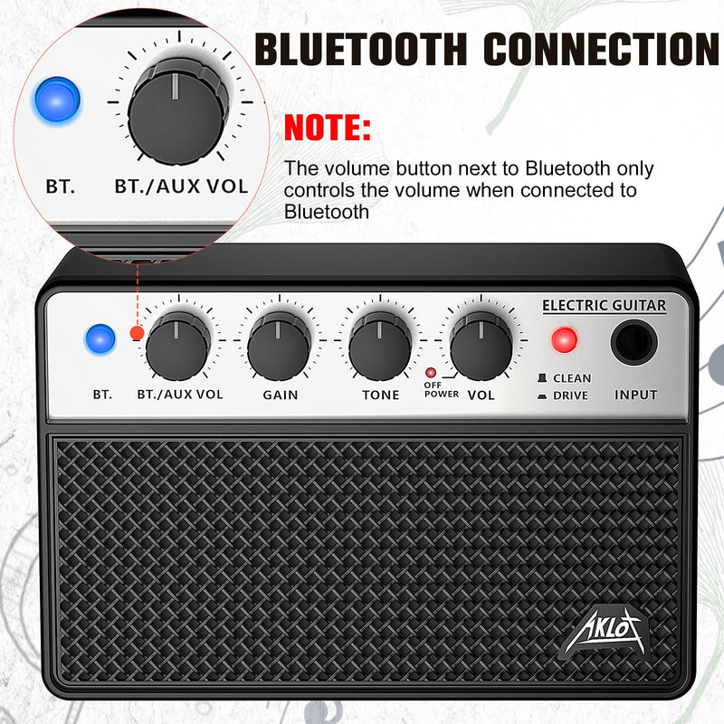 [AUSTRALIA] - AKLOT Mini Bass Amp Small Bass Guitar Amplifier 10W Portable Recharged Electric Bass Amp BT Speaker with Dual Channel & Aux in Jack Black 