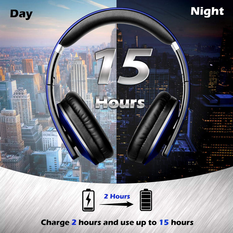 August EP650 Bluetooth Wireless Over-Ear Headphones - Blue | aptX Low Latency, NFC, Multipoint Pairing, Wired Option, Built-in Microphone, Audio EQ