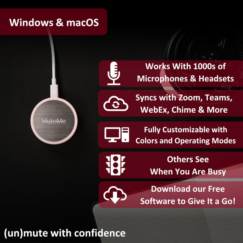 Illuminated Physical Mute Button for Zoom, Teams, WebEx & More (As Seen on Shark Tank)! Mac/PC Compatible. USB Cord & Adapter Included. Free Software Download Required. New MuteMe
