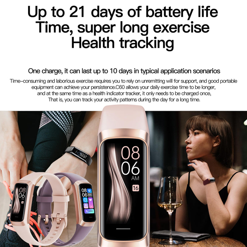 Fitness Tracker, Step Tracker Sport Bracelet Pedometer Calories Women, 1.1" AMOLED Smartwatch 3ATM Waterproof with Blood Pressure/Heart Rate Monitor for Men, Smart Watch for Android/iOS Phones (Pink)