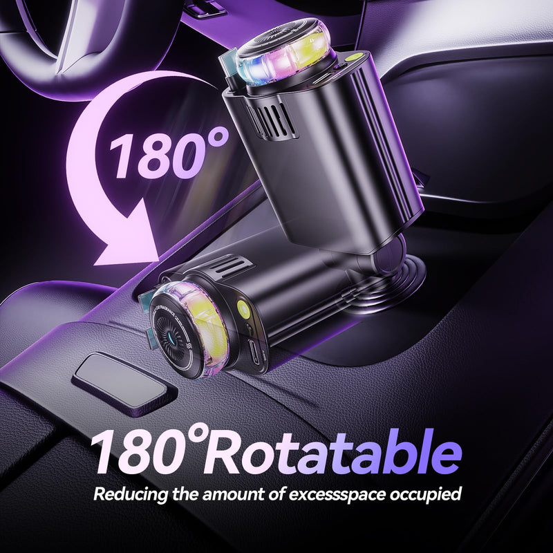 5 in 1 Retractable USB C Car Charger Fast Charge Aromatherapy Starry Sky | 69W Car Chargers Fast Charging Adapter with Air Freshener & Starlight, Compatible with iPhone 17 16 15 14 13 & Android Drak Black