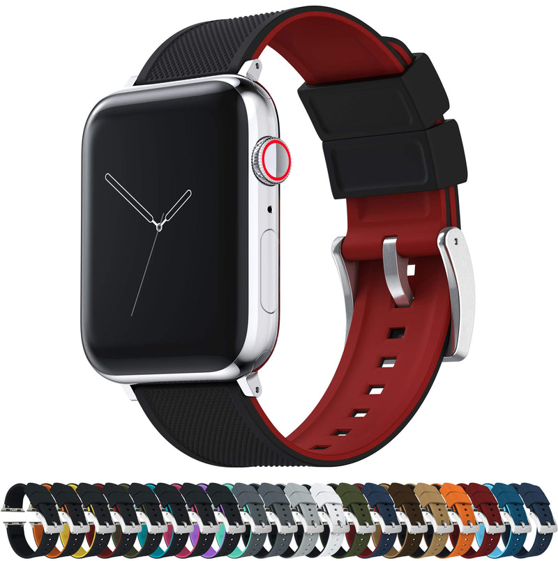 BARTON WATCH BANDS - Elite Silicone Watch Bands Compatible with Apple Watch Models - 1, 2, 3, 4, 5, 6, 7, 8, 9, 10, SE, Ultra & Ultra 2 Small (38mm/40mm/41mm) Black Top / Crimson Red Bottom