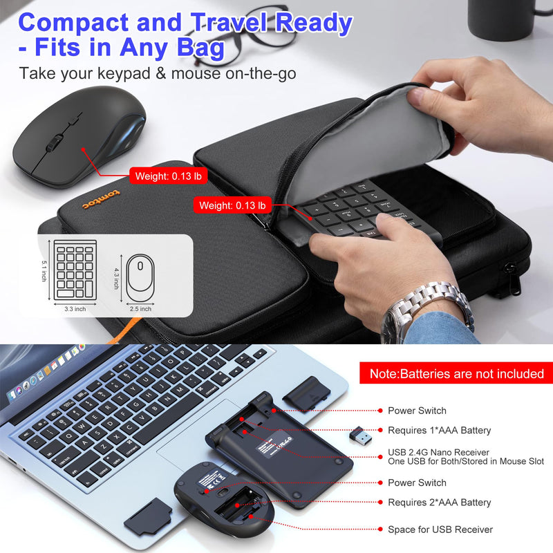Wireless Mouse and Number Pad Combo - 22 Key USB Keypad and 3 Adjustable DPI Silent Mouse, 2.4GHz Ultra Slim & Portable Numeric Keypad and Mouse Set for Laptop, PC, Desktop, Notebook, One USB Receiver
